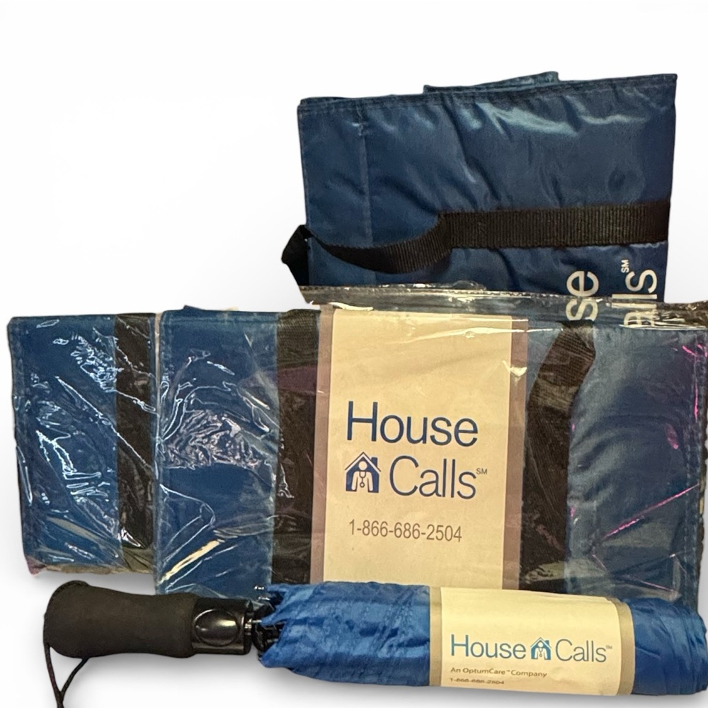 3 Insulated Tote Bags & Umbrella House Calls Reusable Shopping Food Delivery VTG